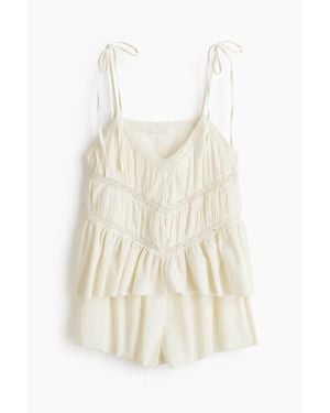 H&M Lace-Detail Cotton Pajamas - White