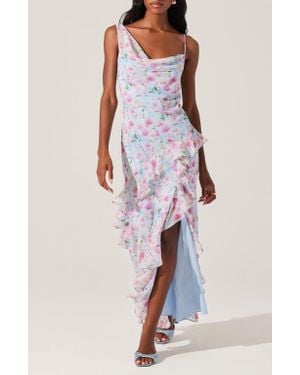 Astr Levina Asymmetric Ruffle Chiffon Maxi Dress - Multicolor