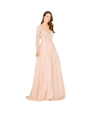 LARA New York Long Sleeve Beaded Lace Gown - Pink