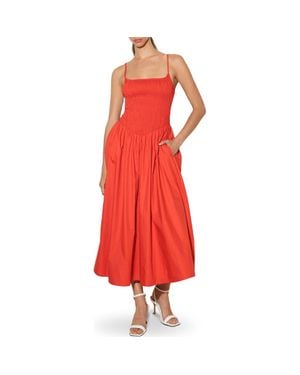 FREEMARKET Smocked Cotton Midi Dress - Red