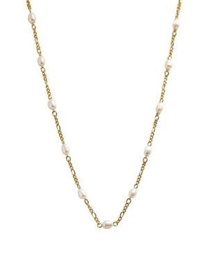 Argento Vivo Sterling Silver Freshwater Pearl Figaro Chain Necklace - Metallic