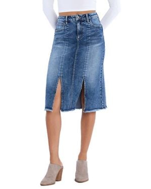 Wash Lab Denim Double Front Slit Denim Midi Skirt - Blue