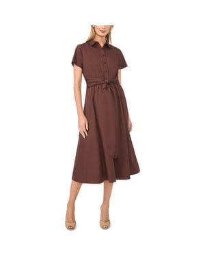 Halogen® Tie Waist Cotton Shirtdress - Brown