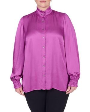 Mayes NYC Torie Ruffle Collar Satin Blouse - Pink