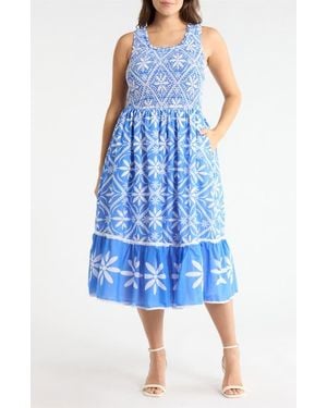 Sugarlips Jessy Smocked Sleeveless Midi Dress - Blue