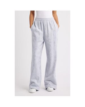 LoveShackFancy Momo Crystal Bow Wide Leg Sweatpants - Gray