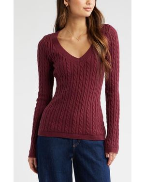 BP. Cable Stitch V-Neck Sweater - Red