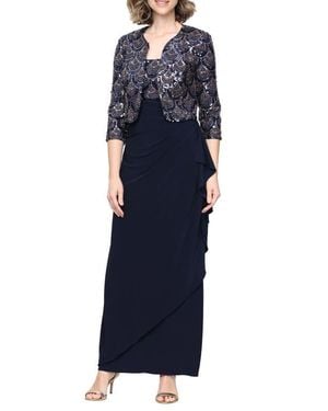 Alex Evenings Matte Jersey Two-Piece Gown With Bolero Jacket - Blue