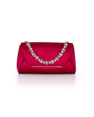 Badgley Mischka Seraphina Satin Clutch With Crystal Necklace Handslip - Red
