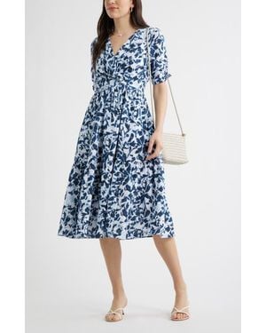 Caslon Twist Detail Gauze Midi Dress - Blue