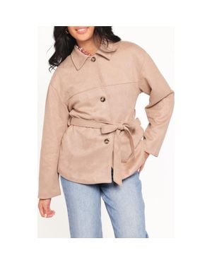 Petal & Pup Nelly Crop Faux Suede Trench Coat - Blue