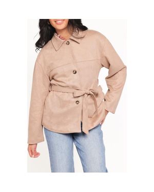 Petal & Pup Nelly Crop Faux Suede Trench Coat - Blue