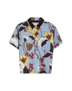 Marni Floral Short Sleeve Button-Up Shirt - Blue