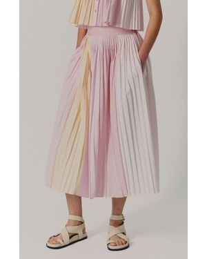 De Loreta Aire Pleated Cotton Midi Skirt - Pink