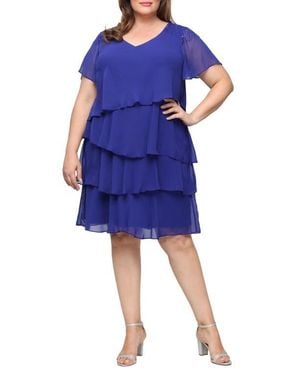 Sl Fashions Beaded Tiered Chiffon Dress - Blue