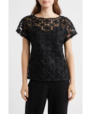 Anne Klein Floral Stitch Top - Black