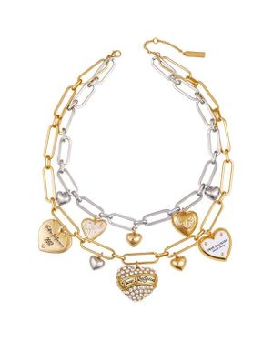True Religion Mixed Metal Heart Charm Necklace - Metallic