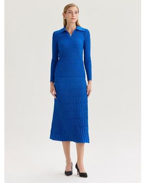 Misook Raised Geometric Soft Knit Tunic - Blue