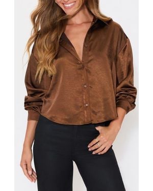 Vici Collection Chestnut Satin Button-Up Shirt - Brown