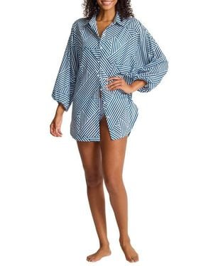 Tommy Bahama Catalina Coast Cotton Cover-Up Boyfriend Shirt - Blue