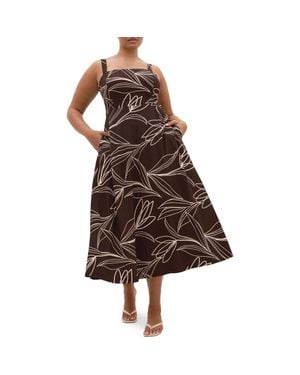 City Chic Athena Sketch Floral Print Dress - Brown
