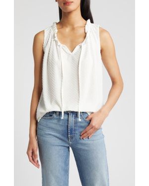 Loveappella Tie Neck Swiss Dot Sleeveless Knit Top - Blue