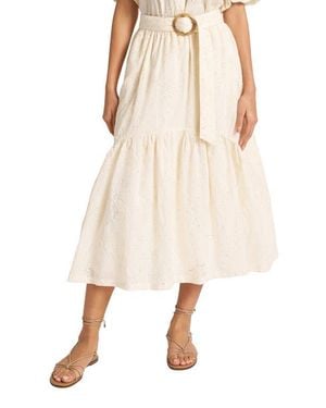 Matty M Liora Eyelet Belted Midi Skirt - Natural