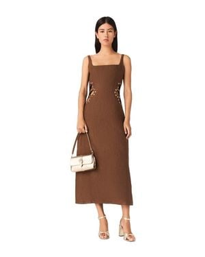 Maje Linen Blend Maxi Dress - Brown