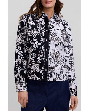 Foxcroft Jodie Daisy Colorblock Cotton Button-Up Shirt - Blue