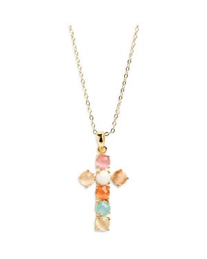 Kiara by Ki-Ele Philomena Stone Cross Pendant Necklace - Metallic