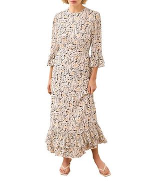 Mint Velvet Floral Print Ruffle Midi Dress - Natural