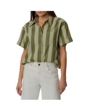 Kut From The Kloth Aida Stretch Cotton Blend Short Sleeve Button-Up Top - Green