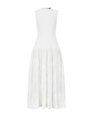 Lela Rose Ribbon Embroidered Cotton Combo Dress - White