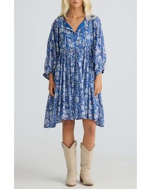 Talisman the Label Wisteria Print Cotton Dress - Blue