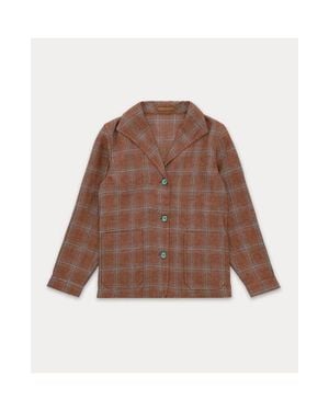 Fortela Scotland-Checkered Linen And Cotton Classic Jacket - Brown