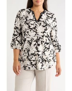 Kasper Floral Print Stretch Crepe Top - White