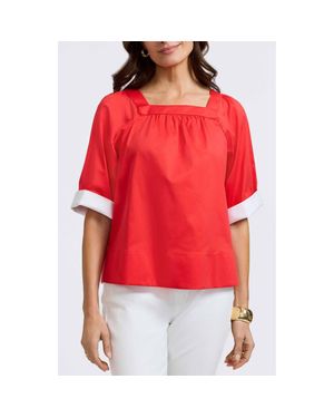 Foxcroft Square Neck Cotton Blend Top - Red