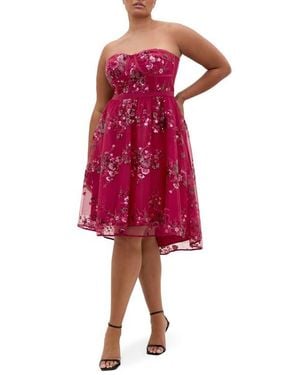 City Chic Ambrosia Lace Fit & Flare Dress - Red