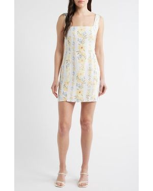 Bella Dahl Floral Smock Back Linen Blend Minidress - White