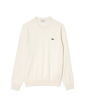 Lacoste Solid Cotton Jersey Crewneck Sweater - White