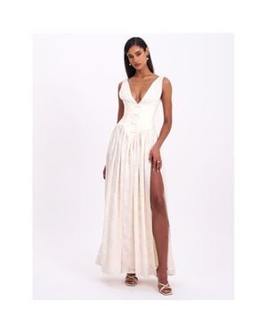 Miss Circle Sabrina High Slit Jacquard Maxi Dress - Pink