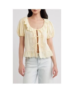Petal & Pup Aspen Tie Front Cotton Eyelet Embroidered Top - Natural