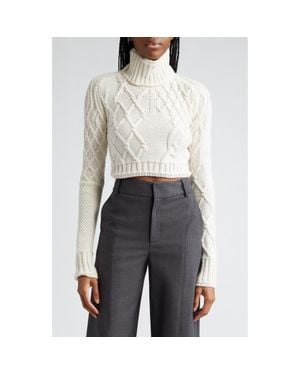 Monse Cutout Cable Knit Crop Merino Wool Turtleneck Sweater - Gray