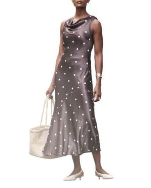 Mint Velvet Satin Polkadot Midi Dress - Brown