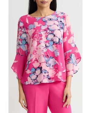 Kasper Ruffle Sleeve Top - Pink