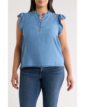Caslon Flutter Sleeve Popover Chambray Top - Blue