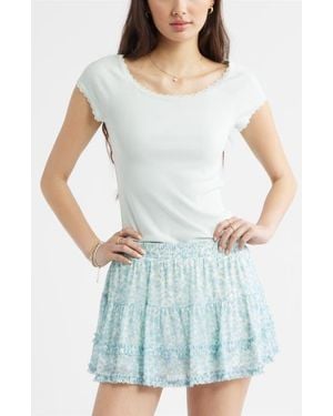 BP. Lace Trim Cotton Blend T-Shirt - Blue