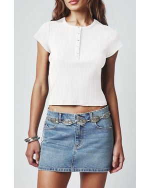 Florence By Mills Ribbed Henley Short Sleeve T-Shirt - Blue