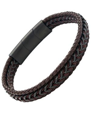 Link Up Woven Leather And Stainless Steel Bracelet - Black