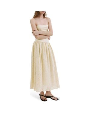 Mango Embroidered Eyelet Strapless Maxi Dress - Natural